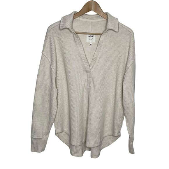 Aerie Womens Waffle Knit Pullover Sweater XS Beige Neutral Loungewear Cozy - Picture 2 of 10